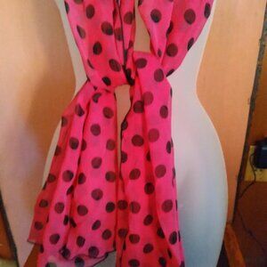 Deep Fushia Pink & Black Polk Dot Nylon Scarf